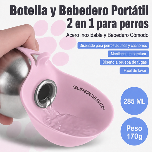 HAPPYDOG - Botella de agua y bebedero 2 en 1 - Tu perro no tomará mas agua de la calle